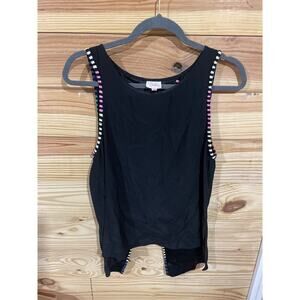 Parker Black Rainbow Embroidered Split Back Silk Blouse, XS